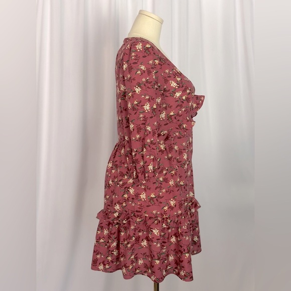 Lush Floral Print Red Women's Mini Dress (671) - Picture 4 of 17